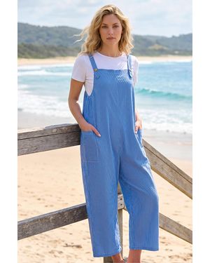 Roman Stripe Print Jumpsuit - Blue