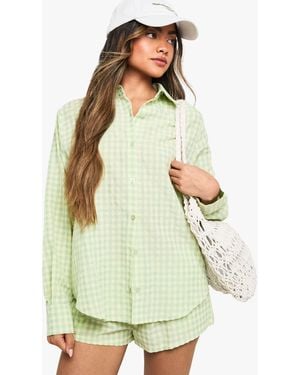 Boohoo Gingham Drop Shoulder Oversized Shirt - White