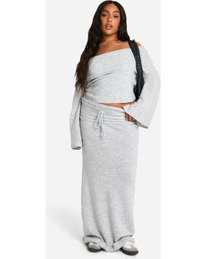 Boohoo Plus Rib Edge Lace Up Knitted Maxi Skirt - Grey