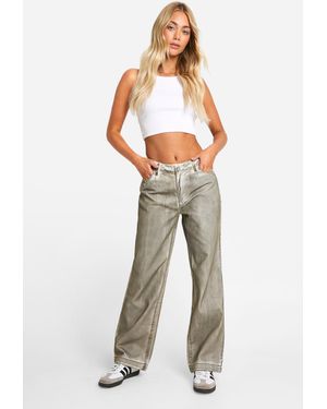 Boohoo Pleat Front Grunge Coated Jeans - White
