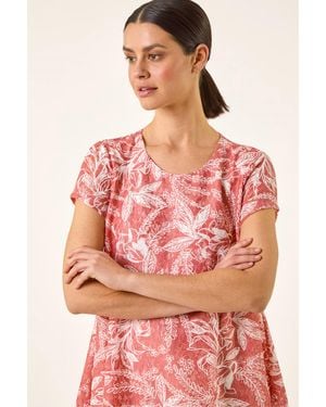Roman Printed Lace Hanky Hem Top - Pink