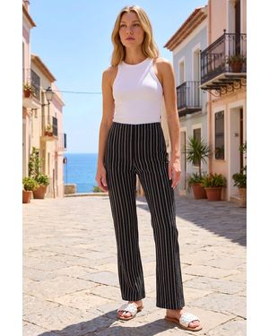 Roman Stripe Print Bootleg Trouser - Natural