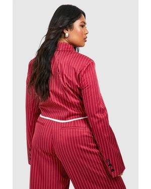 Boohoo Plus Raw Edge Stripe Cropped Blazer - Red