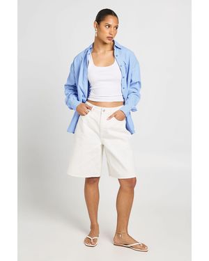 Boohoo Mid Rise Denim Jorts - White