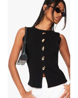 Boohoo Button Detail Longline Knitted Waistcoat - Black