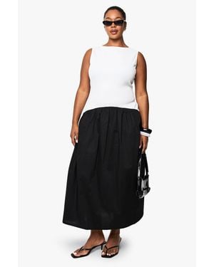 Boohoo Plus Curved Waist Contrast Fabric Midaxi Dress - Black