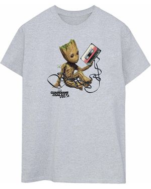 Marvel Ladies Guardians Of The Galaxy Groot Tape Cotton Boyfriend T-Shirt (Sports) - Grey