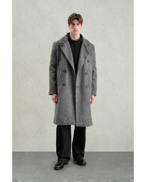 Giesto Textured Buttoned Striped Jacket - Grey