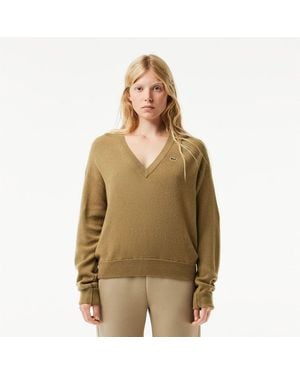 Lacoste Relaxed Fit Carded Wool Moss Stitch Jumper - Green