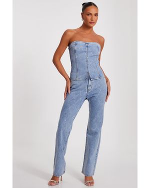 Quiz Diamante Denim Corset Top Cotton - Blue