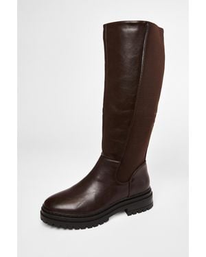 Quiz Faux Leather Knee High Boots - Brown