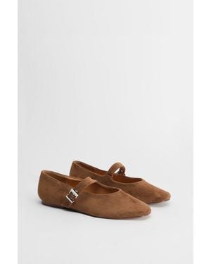 Oasis Tara Faux Suede Square Toe Ballet Court Shoes - Brown