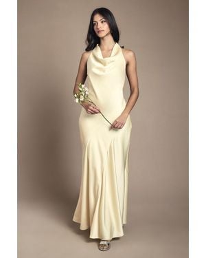 Oasis Petite Cowl Halterneck Satin Maxi Bridesmaid Dress - Natural