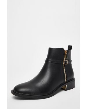 Quiz Faux Leather Ankle Boot - Black