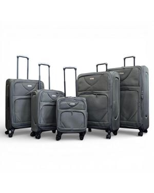 Infinity Leather Soft Shell Lightweight Nylon 4 Wheel Travel Case Holiday Set Of 5 Suitcases - Grey