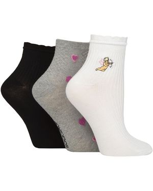 Elle 3 Pack Ladies Ribbed Anklet Socks With Frill Welt - Black