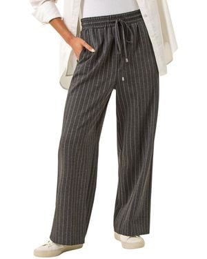 Roman Petite Stripe Wide Leg Stretch Trouser - Black