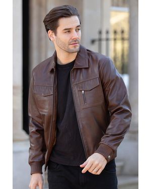Ashwood Leather 'Torino Classic' Real Classic Bomber Jacket With Brando Collar - Grey
