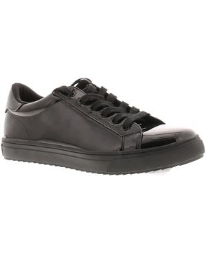 Platino School Shoes Trainers Drawn Lace Up Patent - Black