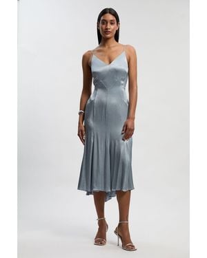 Karen Millen Satin Back Crepe Strappy Woven Midi Dress - Blue
