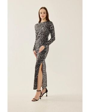Hiccup Leopard Print Maxi Dress With Slit - Natural