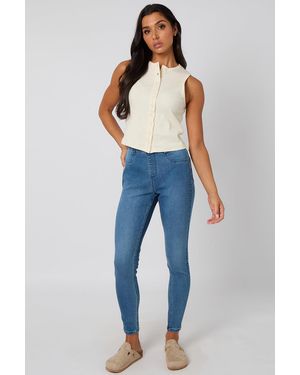 Urban Bliss Sleeveless Button Front Top - Blue