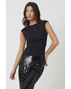 Brave Soul Round Neck Sleeveless Top With Ruching - Blue