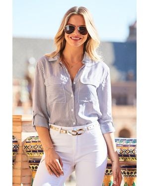 Sosandar Stripe Soft Touch Shirt - Blue