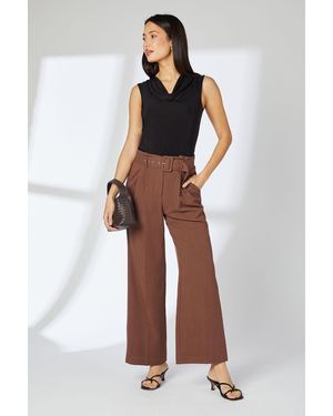 PRINCIPLES Belt Detail Cotton Blend Straight Leg Trouser - Brown