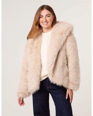 Blue Vanilla Faux Fur Hooded Short Coat - Natural