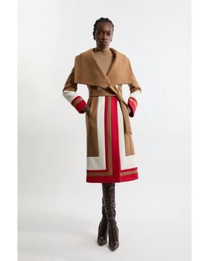 Karen Millen Premium Italian Manteco Wool Colour Block Tailored Belted Midi Coat