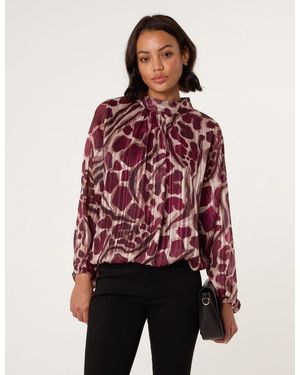 Blue Vanilla Metallic Stripe Puffball Blouse - Red