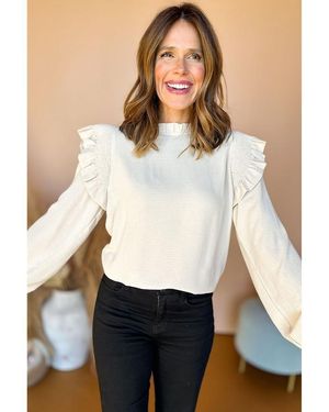 Azura Exchange Frilled Neck Ruffled Trim Bubble Sleeve Blouse - White
