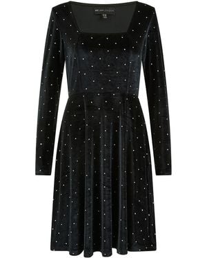 Mela London Skater Dress With Diamantes And Long Sleeve - Black