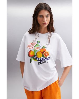 Grimelange Oversized Printed Crew Neck T-Shirt - White