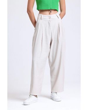 Hiccup High Waist Pleated Wide Leg Trousers - White