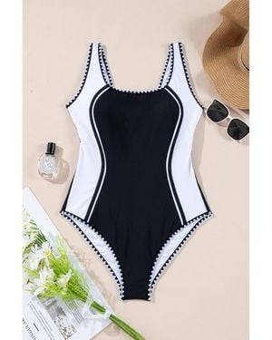 Azura Exchange Colour Block Ric Rac Trim U Neck One Piece Swimsuit Polyamide - Blue