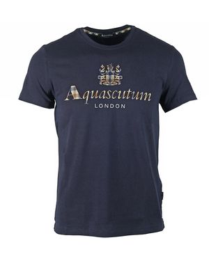 Aquascutum Signature Check Logo T-Shirt - Blue