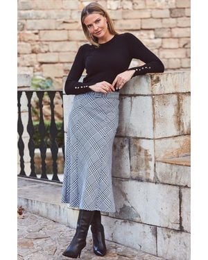 Sosandar Dogtooth Print Belted Midi Skirt - Black