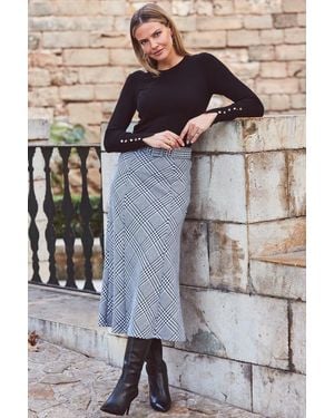 Sosandar Dogtooth Print Belted Midi Skirt - Black
