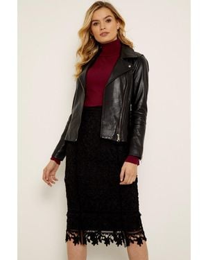 Sosandar Embroidered Lace Overlay Skirt - Black