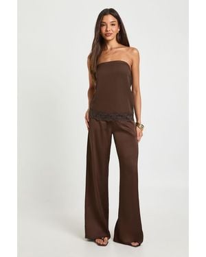 Boohoo Satin Wide Leg Trousers - Brown