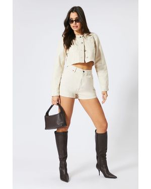 MissPap Pocket Detail Crop Denim Jacket - White
