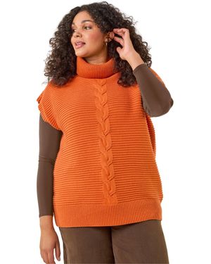 Roman Curve High Neck Tabard Knit Top - Orange