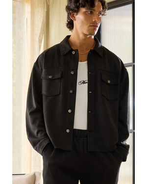 BoohooMAN Oversized Faux Suede Overshirt - Black