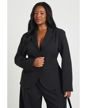 Boohoo Plus Cinched Waist Peplum Blazer - Black