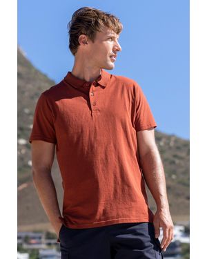 Mountain Warehouse 'Cordyline' Textured Polo Sun Protection Button Neck Summer Tee Cotton - Blue