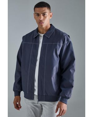 BoohooMAN Oversized Pu Panel Detail Bomber Jacket - Blue