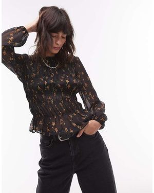 TOPSHOP Asymmetric Shirred Top - Black