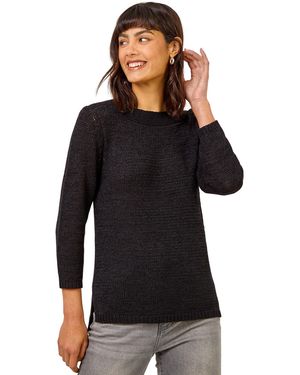 Roman Textured Slash Neck Jumper - Black